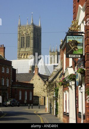 La Up Hill Area della Cattedrale di Lincoln, Lincolnshire, Inghilterra, UK, Regno Unito, Gran Bretagna, Europa Foto Stock