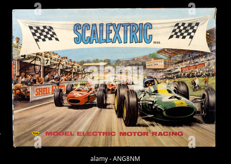 Coperchio scatola da un 1960 Modello Scalextric Motor Racing impostato Foto Stock