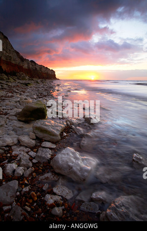 Old Hunstanton fotografata al tramonto sulla Costa North Norfolk, Regno Unito. Foto Stock