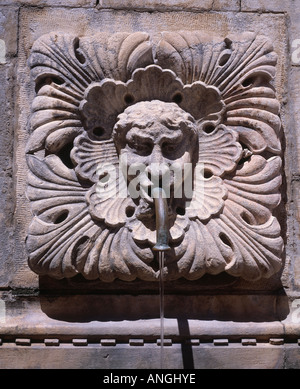 Maschera scolpito sulla grande Onofrio Fontana, Dubrovnik, Croazia. Un culturale UNESCO World Heritage Site Foto Stock