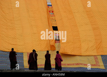 Ogni anno tibetano tradizionale Buddha Thangka festival nel Gansu Labulengsi celebrare. Foto Stock