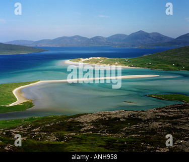 Spiaggia Luskentire Isle of Harris vista da Carran Foto Stock