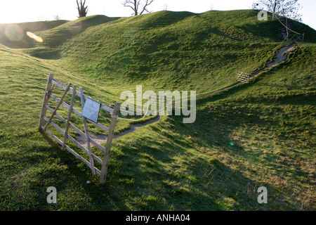 Recinzioni bloccando l'accesso ai percorsi eroso ad Avebury Henge nel Wiltshire Foto Stock