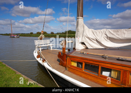 Il trading Wherry Albion passa il piacere Wherry Hathor a l'Hermitage staithe vicino Acle in Norfolk Broads Foto Stock