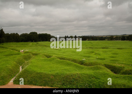 WW1 trincee alleate sul campo di battaglia presso il Terranova Memorial Park a Beaumont Hamel in Francia Foto Stock