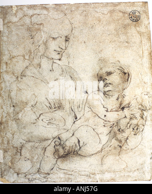 Studio per la Madonna con un gatto di Leonardo da Vinci Foto Stock