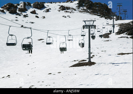 Il Marocco, a sud di Marrakech OUKAIMEDEN: Ski Resort in Alto Atlante (e. 2600m) Primavera Skilift Foto Stock