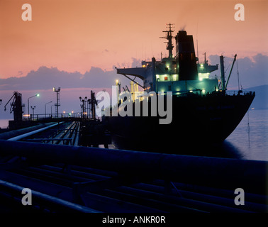 Una nave in Tupras raffineria di petrolio. Tupras raffineria di petrolio, presi in consegna da Royal Dutch Shell. È il più grande in Turchia. Foto Stock