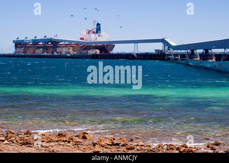 Vista del grano portarinfuse nave del carico alla Wallaroo Sud Australia Foto Stock