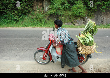 L'uomo vendita di frutti di palma da strada in Kerala, nell India meridionale Foto Stock