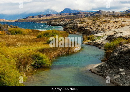 Penisola tra laghi Posadas e Pueyrredón, Lago Posadas, Provincia di Santa Cruz, Argentina, Sud America Foto Stock