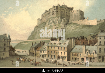 Il castello di Edimburgo dal grassmarket circa 1865 Foto Stock