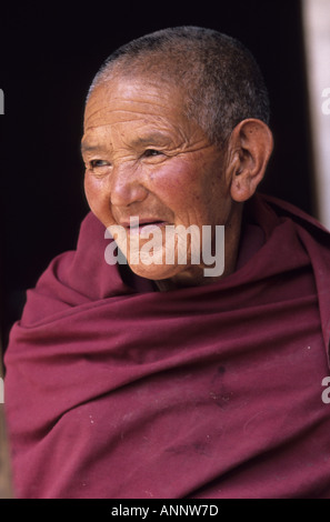 Il Tibetano nun presso il convento delle monache Julichen, Ladakh, India Foto Stock