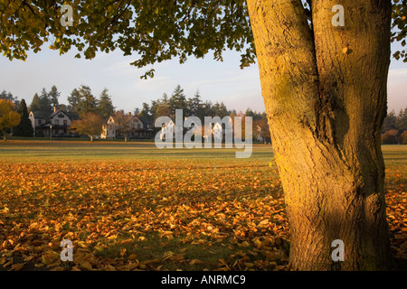 Parata a terra e ufficiali fila in autunno Fort Worden stato Parco Port Townsend Washington STATI UNITI D'AMERICA Foto Stock