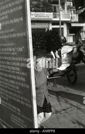 Un anziano commerciante di mercato nelle strade di Mytho, Vietnam del Sud. Foto Stock