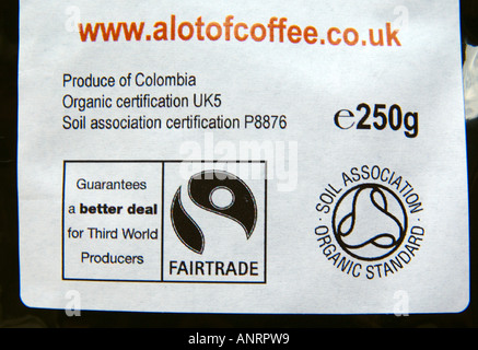 Caffè organico, Fairtraid, da un lotto di caffè, Columbia, Foto Stock