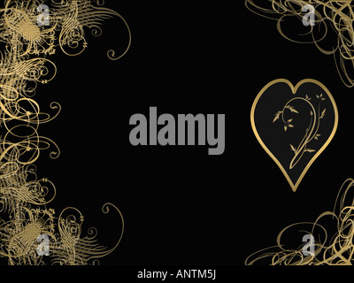 Elegante golden arabesque design con amore cuore Foto Stock