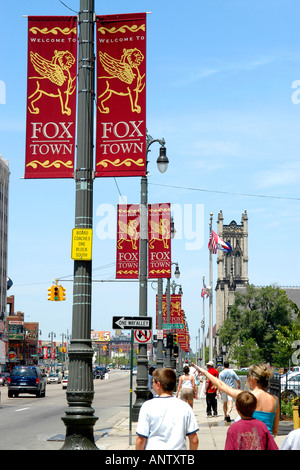 Woodwood Avenue in Foxtown Detroit Michigan MI Foto Stock