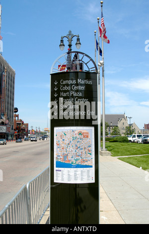 Mappa Turistica di Detroit Michigan mi posto in Woodwood Avenue parte del distretto turistico Foto Stock