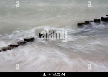 Groyne nel Mar Baltico, Germania, Meclemburgo-Pomerania, Mar Baltico, Darss Foto Stock