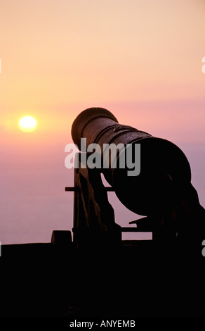 Caraibi, Saint Kitts, Brimstone Hill. Fort George Citadel, Cannone Foto Stock