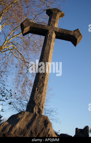 Croce medievale Cattedrale di Llandaff verde Foto Stock