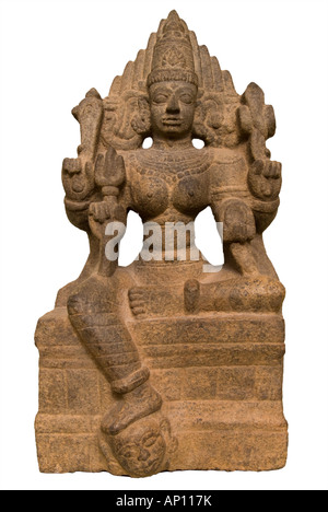 Granito mahakali India del sud tardo stile vijayanagar 17 secolo d.c. godess feroce associato con la morte seduto con piede sulla testa o Foto Stock