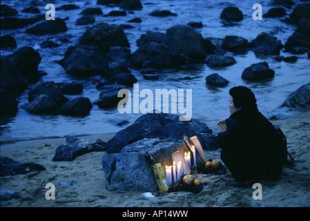 Shamanist rituali sul nuovo anno lunare, Haeundae, Busan, Corea del Sud, Asia Foto Stock