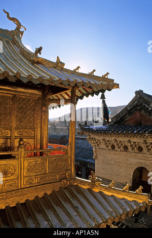 Il Golden Hall in rame, Xian Tong tempio, il più antico monastero sul monte Wutai, Wutai Shan, cinque Terrazza montagna, centro buddista, Foto Stock