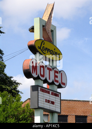 Segno per Lorraine Motel scena di Martin Luther King Jr le riprese di Memphis, Stati Uniti d'America Foto Stock