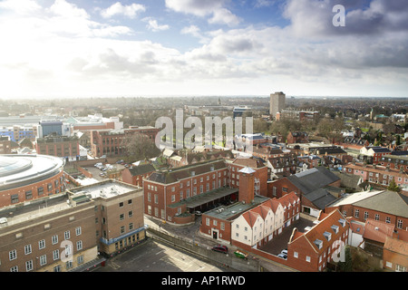 Guardando verso sud-ovest vista aerea del centro città di Norwich Norfolk REGNO UNITO Foto Stock