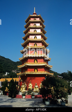 Pagoda, Diecimila Buddha Monastero, Sha Tin, Nuovi Territori di Hong Kong, Cina Foto Stock