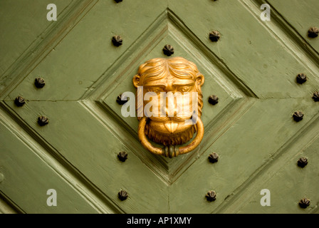 Testa leone porta sagomata respingente a Cracovia Polonia Foto Stock