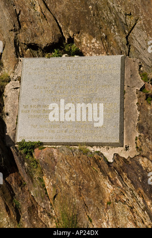 Gladstone roccia dal percorso Watkin da sopra le cascate di Mount Snowdon, Parco Nazionale di Snowdonia, Gwynedd, il Galles del Nord Foto Stock