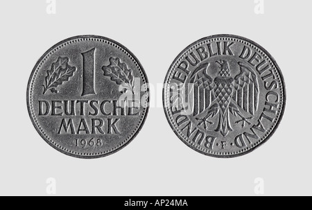 Fronte e retro della moneta tedesca, uno deutsch mark, marco tedesco, Deutsche Mark, valuta il denaro, ex valuta tedesca Foto Stock