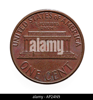 Una moneta da un centesimo su sfondo bianco U S moneta americana dollaro Foto Stock