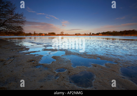 Una vista di alluvione Hardley vicino al fiume Chet e Loddon in Norfolk su un inverno mattina Foto Stock