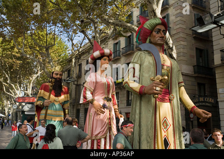 Sfilata dei giganti, Festa de la Merce, festa della città, Settembre, La Rambla, Ciutat Vella, Barcelona, Spagna Foto Stock