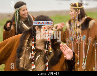 Popolare Koryak nativi del villaggio Ossora dalla penisola di Kamchatka, Russia Foto Stock