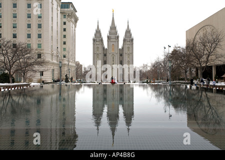 SLC LDS Tempio HQ cortile. Chiesa mormone di Salt Lake City Foto Stock