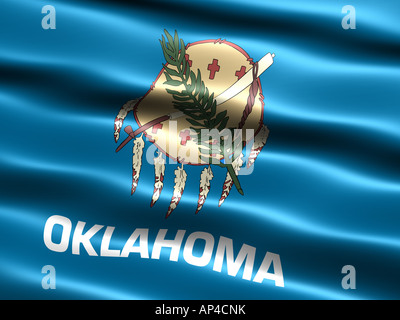 Computer generato illustrazione della bandiera dello Stato di Oklahoma con aspetto setoso e onde Foto Stock