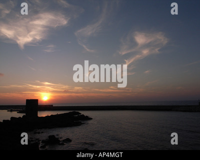 Tramonto a Castel Sardo in Sardegna, Italia, Europa Foto Stock