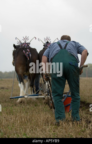 Agricoltori e cavallo aratro vintage a concorrenza di aratura P Foto Stock