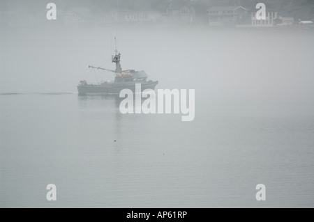 Barca da pesca in caso di nebbia, Juneau in Alaska, STATI UNITI D'AMERICA Foto Stock