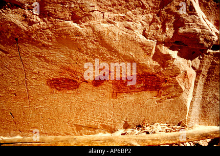 Shelter a ferro di cavallo , Elk pittogrammi, Horseshoe Canyon, il Parco Nazionale di Canyonlands Foto Stock