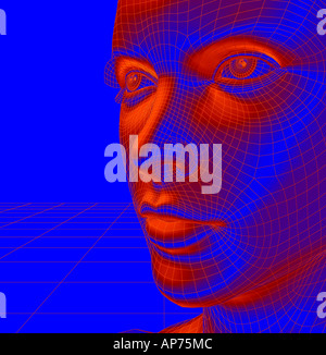 Computer robot generati testa femmina in 3D Foto Stock