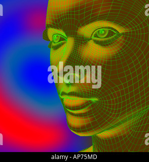 Computer robot generati testa femmina in 3D Foto Stock
