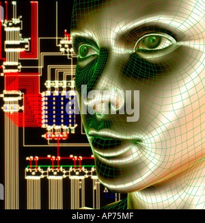 Computer robot generati testa femmina in 3D Foto Stock