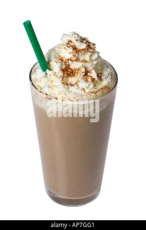 Iced cappuccino con panna montata e cannella Foto Stock