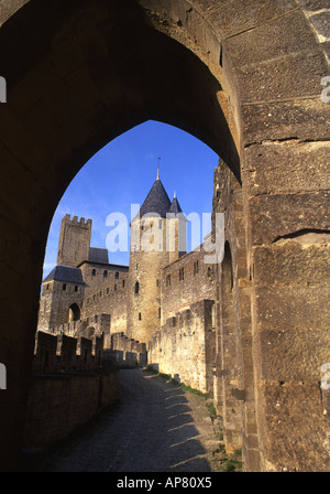 Carcassonne Cite cittadella Aude departement Languedoc Roussillon sud ovest della Francia Foto Stock